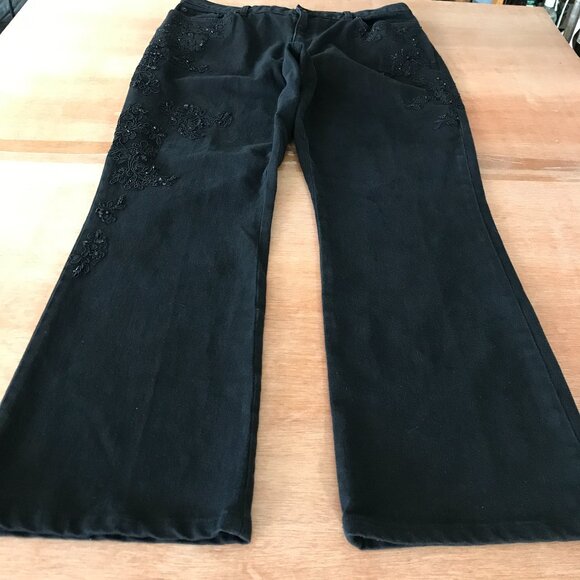 Lauren Ralph Lauren Jeans Women 14 Black Floral Textured High Rise Stretch 18163 - Picture 1 of 13